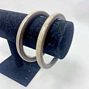 Set of 2 Vintage Bakelite‎ Bangle Bracelets Brown Geometric Pattern MCM